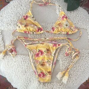 Farm Rio Praia Yellow Floral Bikini Sz XS